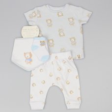 D12805: Baby Boys Teddy 4 Piece Outfit (0-6 Months)